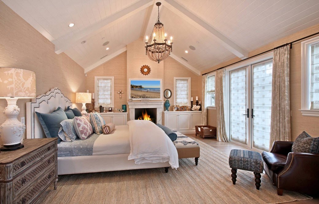 Спальня в стиле классика с белым потолком
